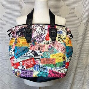 Hard Rock Cafe Oversized Tote Bag | Colorful Collage Print Shoulder Bag